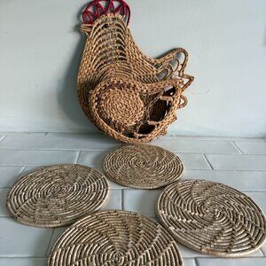 Vintage Woven Kitchen Rooster Trivets